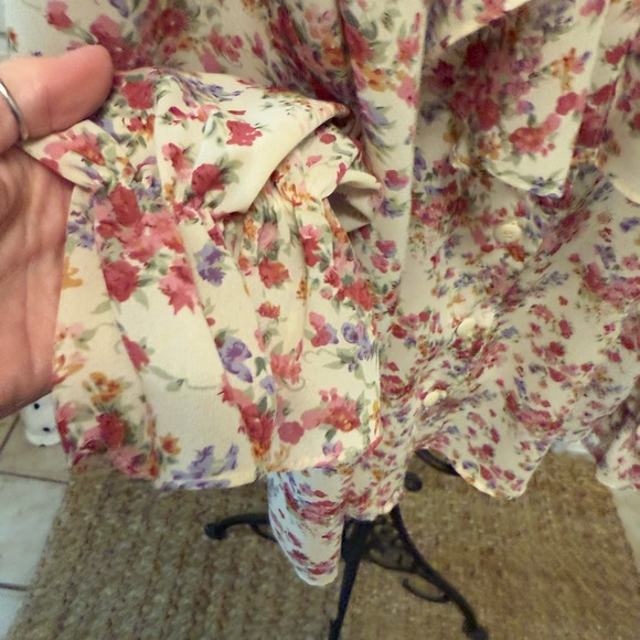 Vintage Notches Coquette Cottagecore Ruffle Button Down Shirt LS L - Picture 4 of 7